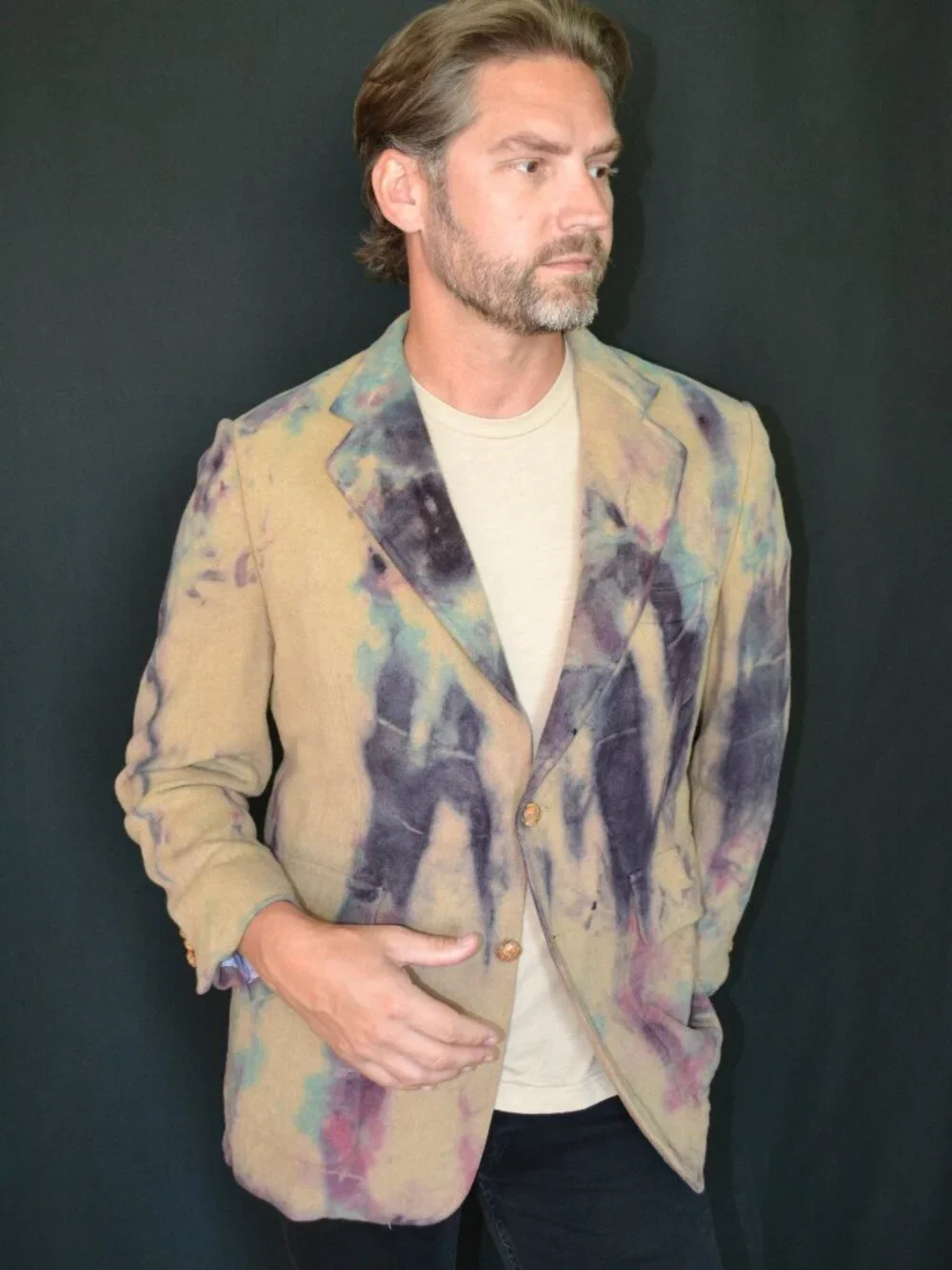 Camelhair wool Jacket Blazer Brown blue purple XL 44 tan camo black gray tie dye